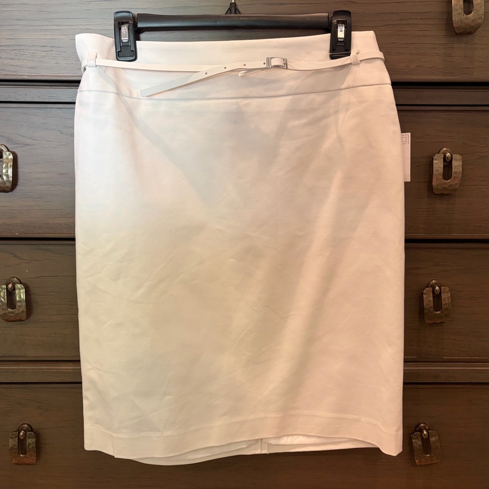 NWT belted stretch cotton sateen Liz Claiborne White Pencil Skirt 10 22”